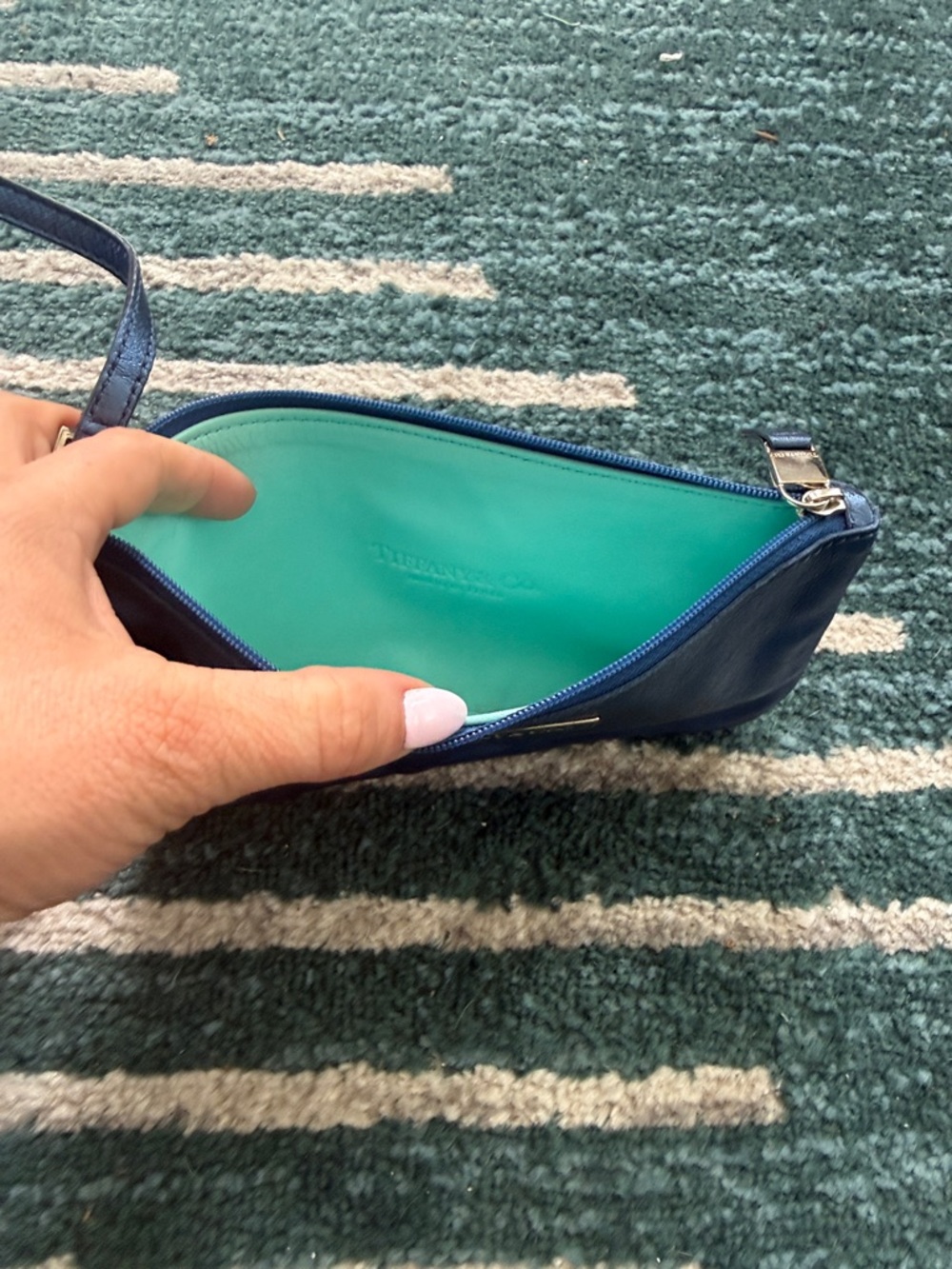 Tiffany & Co. Navy Blue Leather Tote with Wristlet - Picture 3 of 9